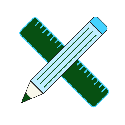 A pencil crossed over a ruler, symbolizing learning, skill development, practice, measurement, or educational activities.